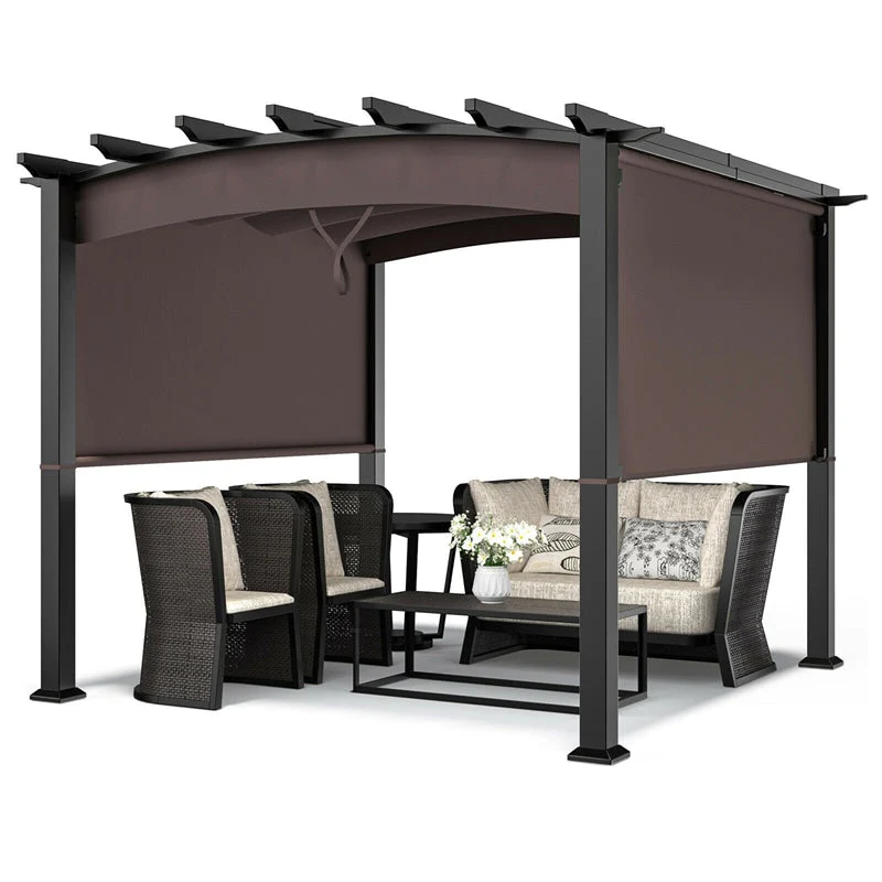 133ff81796a01995baa9362cac489573c907bf3c8f0176d86681549682b32af7 10 x 10 FT Patio Metal Pergola with Retractable Canopy Heavy-Duty Outdoor Pergola for Deck Backyard Garden(Default Title)