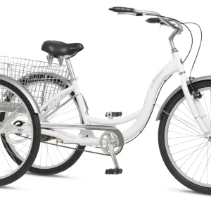 2025 Schwinn Meridian Adult Tricycle Bike Mens and Womens Three Wheel Beach Cruiser 26-inch Wheels Low Step-Through Frame Wide Seat Rear Folding Basket Sin(White)