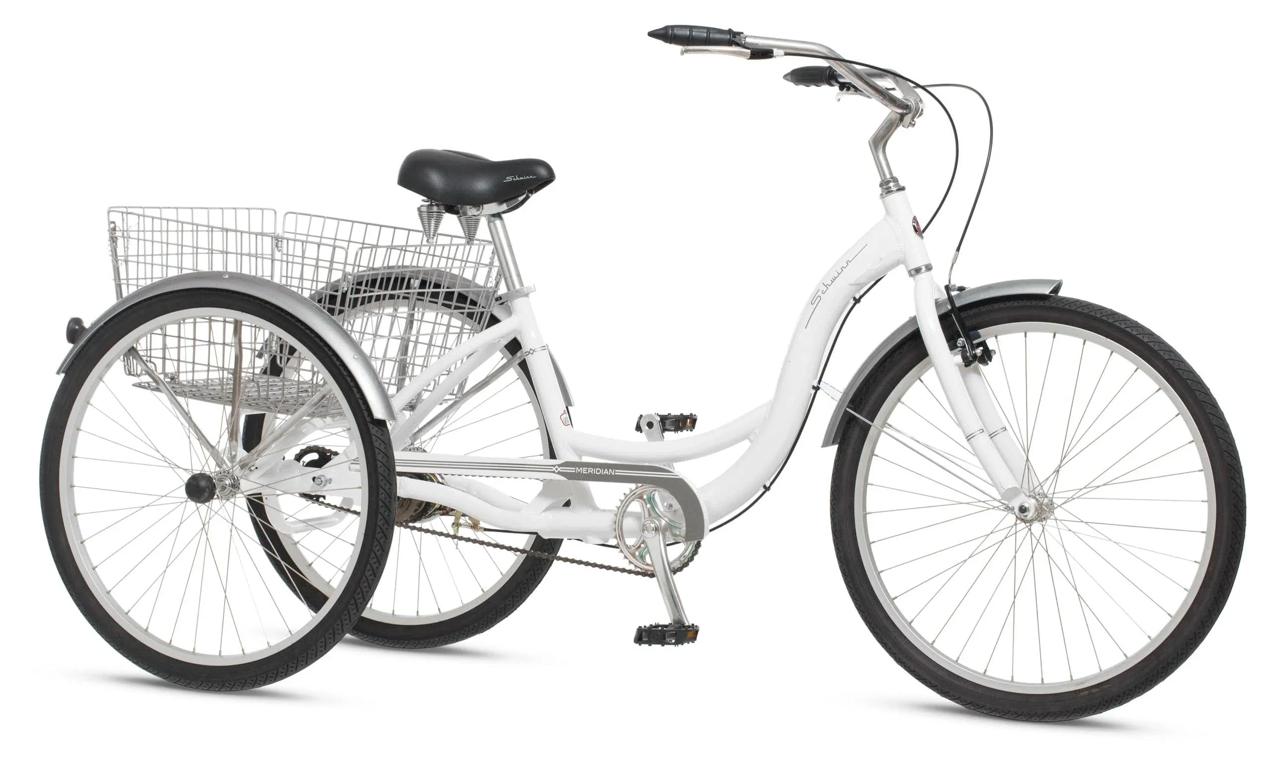 13b0de5267cc7ea3360f4934fb52d58af57431d5116399765c5969bb2971072b 2025 Schwinn Meridian Adult Tricycle Bike Mens and Womens Three Wheel Beach Cruiser 26-inch Wheels Low Step-Through Frame Wide Seat Rear Folding Basket Sin(White)