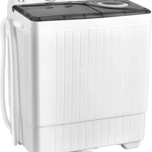 COSTWAY Double Tub 26 lb Capacity Laundry 18 lb 8 lb Spin Combo Drain Pump Washing Machine(Grey+White)