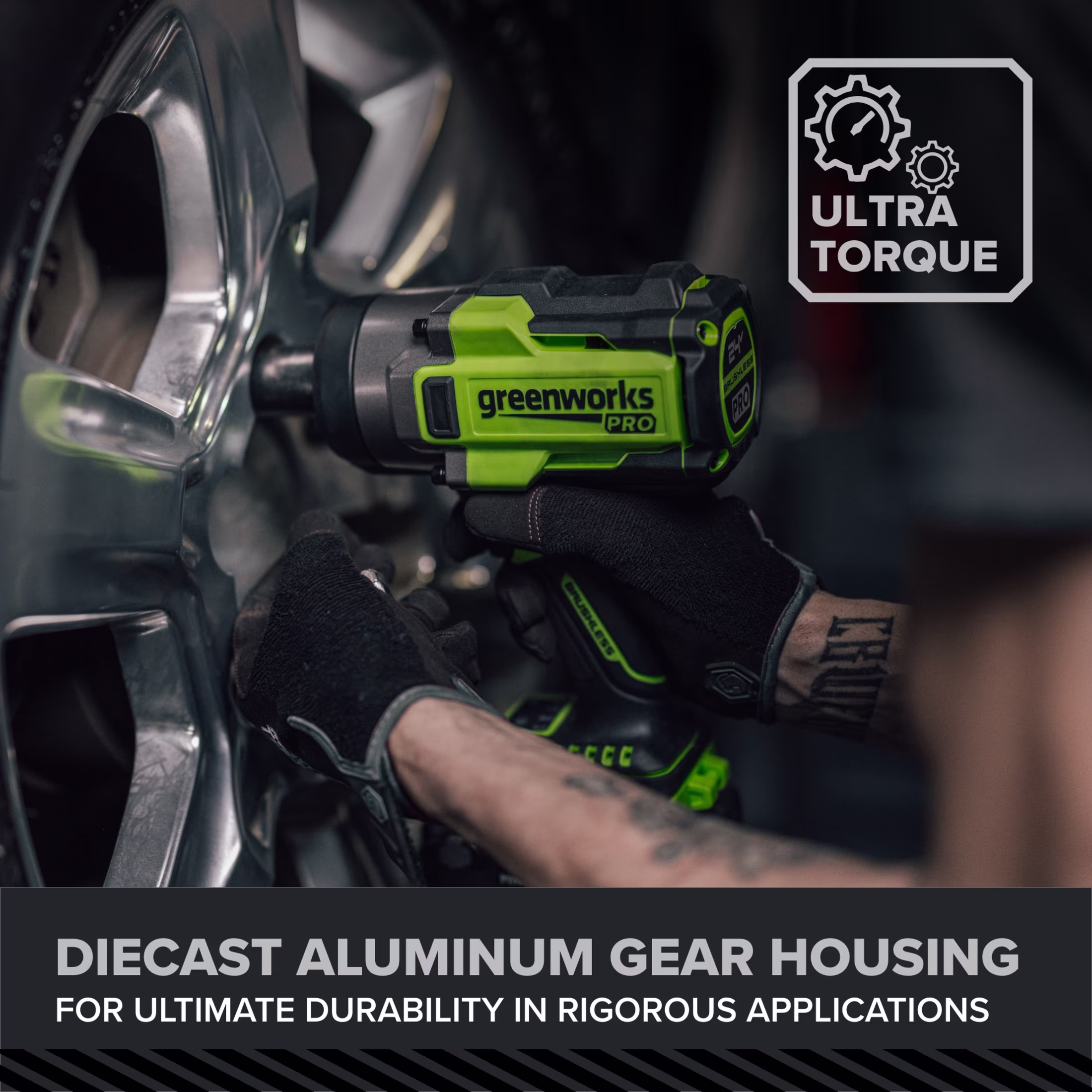 14e58ebb84a7f29704f139109d1848fe7accd164f4e045680006e49f1b3d70f5 Greenworks Pro PowerAll 24V Brushless 1,430 ft-lb Breakaway Torque 1/2" Impact Wrench, Tool Only, IW51500A1