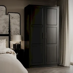 Palace Imports 100% Solid Wood 2-Door Urban Wardrobe Armoire with Solid and Mirrored Doors(White-solid Wood Doors)