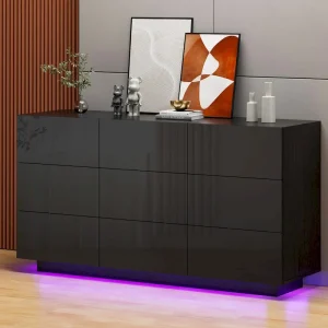 9 Drawers Chest Of Dresser Storage Tower Cabinet Bedroom Organizer with Light(Black)