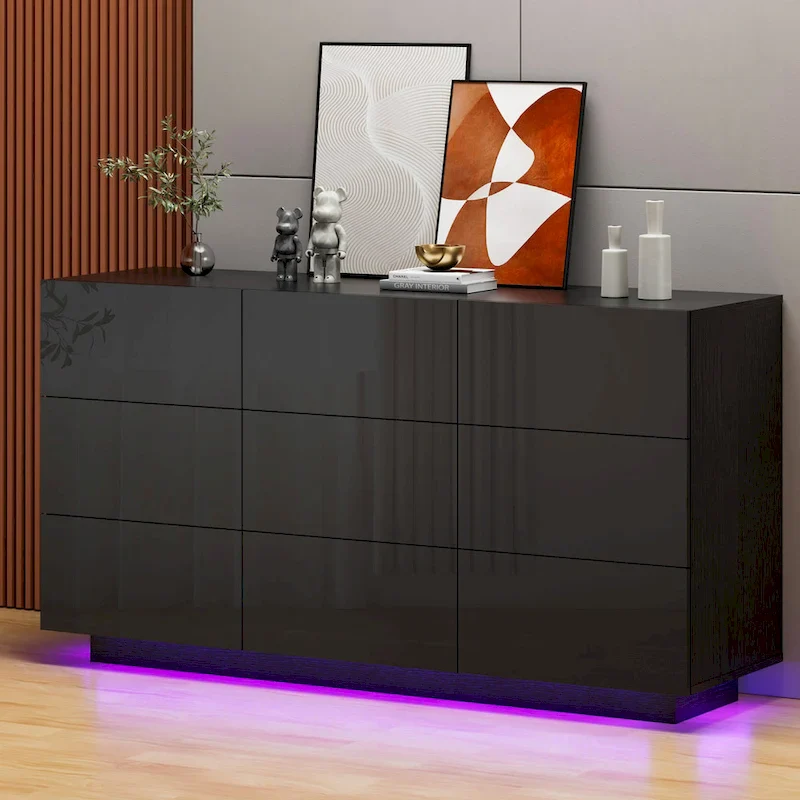 15300d8bbc9f8f73fc152875fc07fd2d648fdfb1b25655dc99980d544d4fc644 9 Drawers Chest Of Dresser Storage Tower Cabinet Bedroom Organizer with Light(Black)