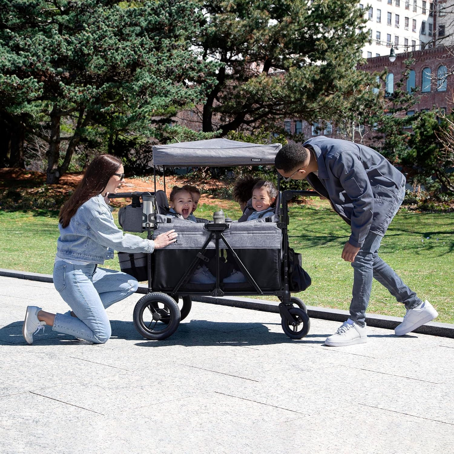 153d075c4a556ea20b8033a7005d872ee47b685ef7c87f305e58c9a9dbdd31dc Jeep Wrangler Deluxe 4 Seater Stroller Wagon by Delta Children Premium Quad Stroller Wagon(Grey)