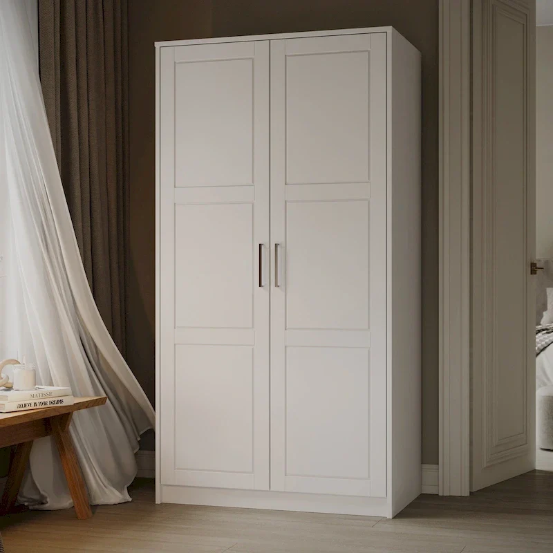 15d212d995854c40cbe123c732a80b9a510efdbe1b55faa71c4f40a66ea41888 Palace Imports 100% Solid Wood 2-Door Urban Wardrobe Armoire with Solid and Mirrored Doors(White-solid Wood Doors)