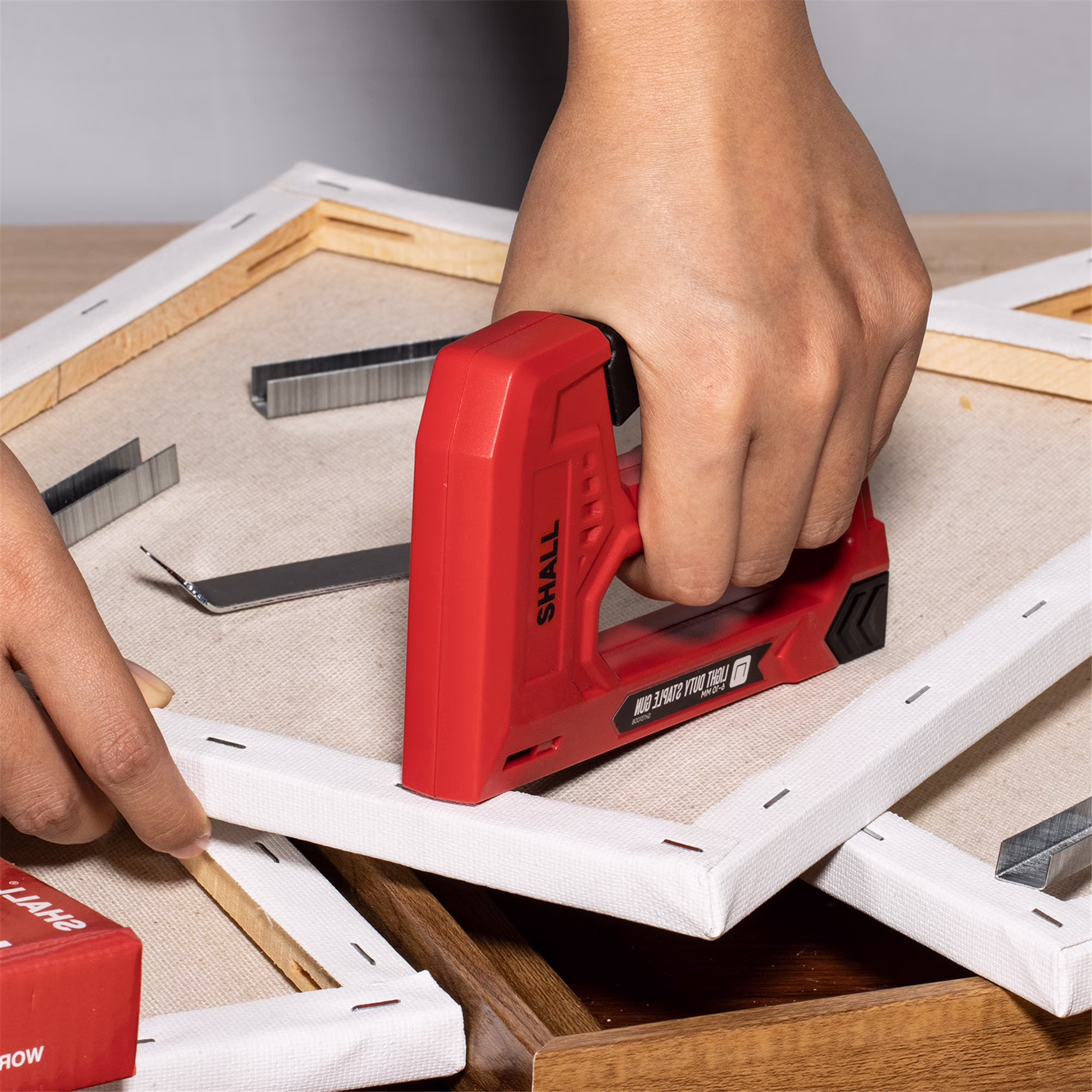 165ba0002d4a02f1a9256f5970866a4986e0ccc1ff86c6e7217a6c593cddc174 SHALL Light Duty Staple Gun for Wood - Red Upholstery Staple Gun with 1600pcs JT21 Staples 1/4, 5/16, 3/8 inch and Staple Remover - Fabric Stapler Gun for Crafts, DIY, Decoration