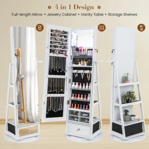 Giantex 360?? Swivel Jewelry Cabinet w/Full-Length Mirror(White)