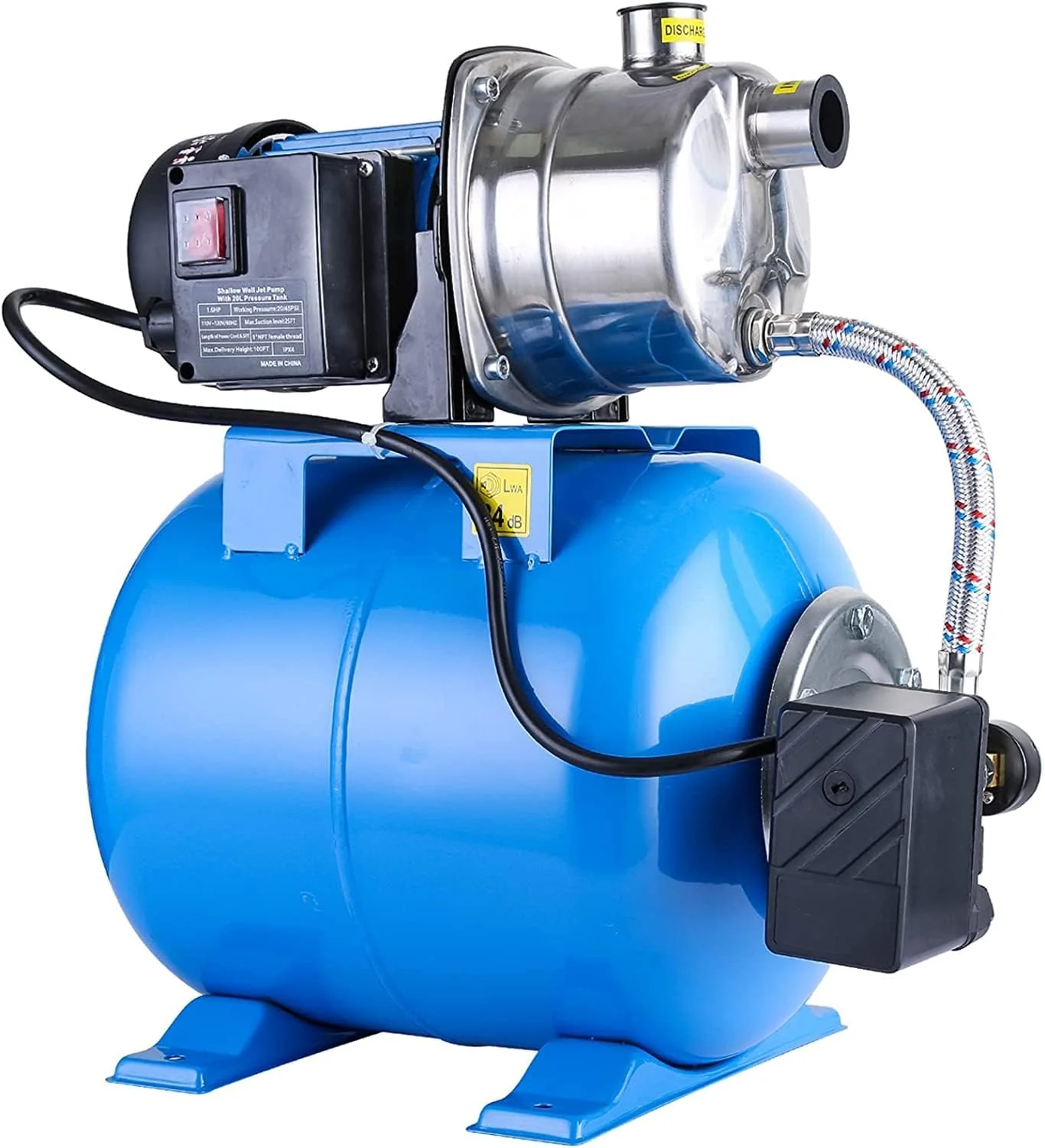 16de4c7144a68bd3f681429f91060863372f99b758728850af9036ab9c03e41a 1.6HP Shallow Well Pump with Pressure Tank 1268 GPH Stainless Steel Jet Pump Transfer Drainage Booster Pump Garden Sprinkler System Water Pump for Home Garden Lawn Irrigation(Blue)