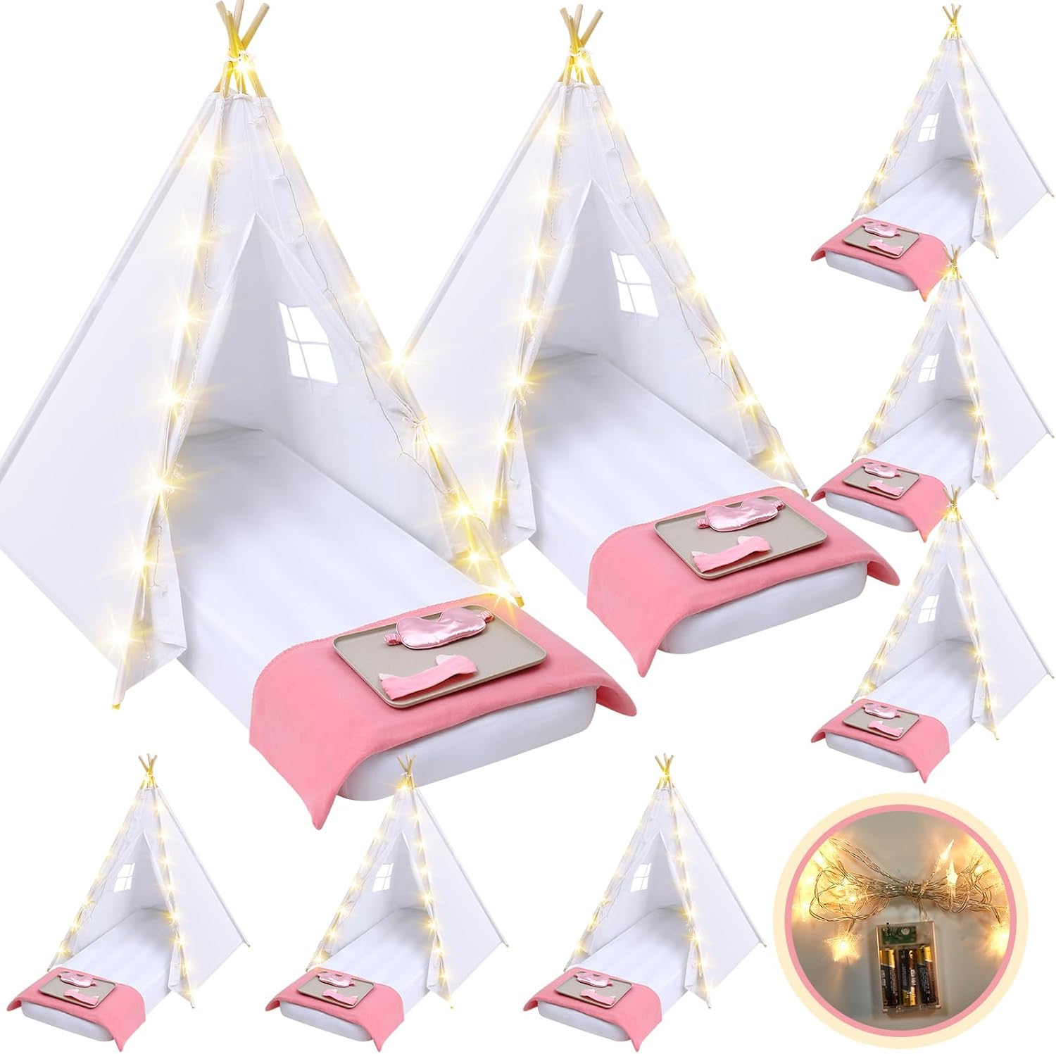 17d6465fdf234cc59d2740eb8abdc61b5956f45a6404b414358f0ff89836903a Windyun 8-Pack Kids Teepee Tent Set, Sleepover Party, White