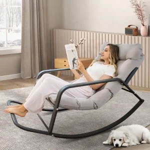 Oversized Rocking Lounge Chair, 450 lbs Extra Large Outdoor Recliner with Water-resistant Cushions(Light Grey)