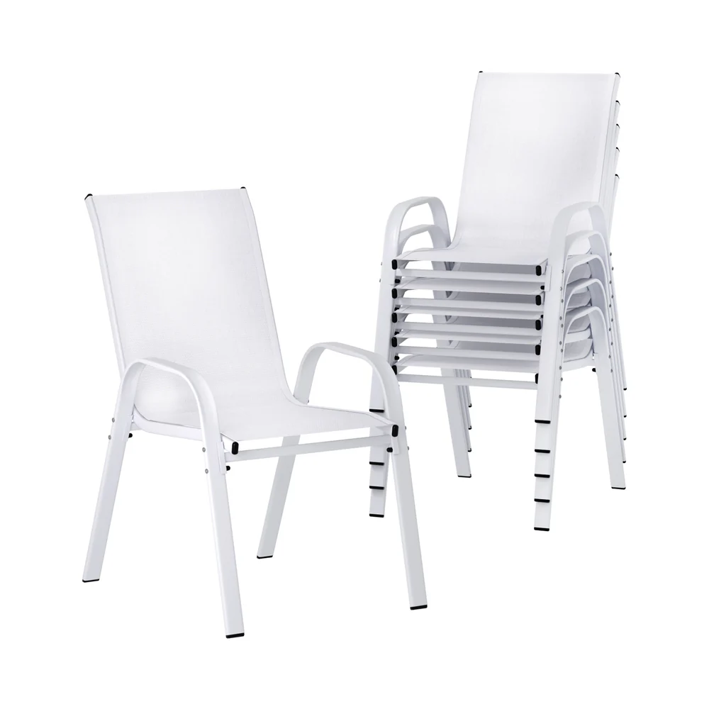 19561a4f014ababe40d7a7c947886a6754312ac4e114507a7953faec006f4780 Gardeon 6PC Outdoor Dining Chairs Stackable Lounge Chair Patio Furniture White