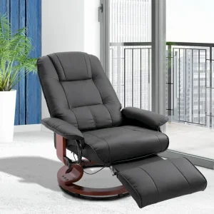 HomCom Faux Leather Adjustable Manual Swivel Base Recliner Chair with Comfortable and Relaxing Footrest(Black)