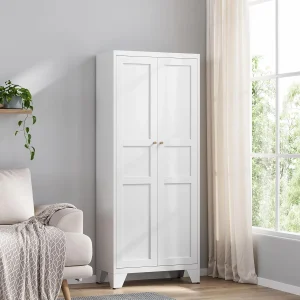 Yizosh Metal Storage Cabinet with 2 Doors and 4 Adjustable Shelves(61"- 4 Adjustable Shelves/White)