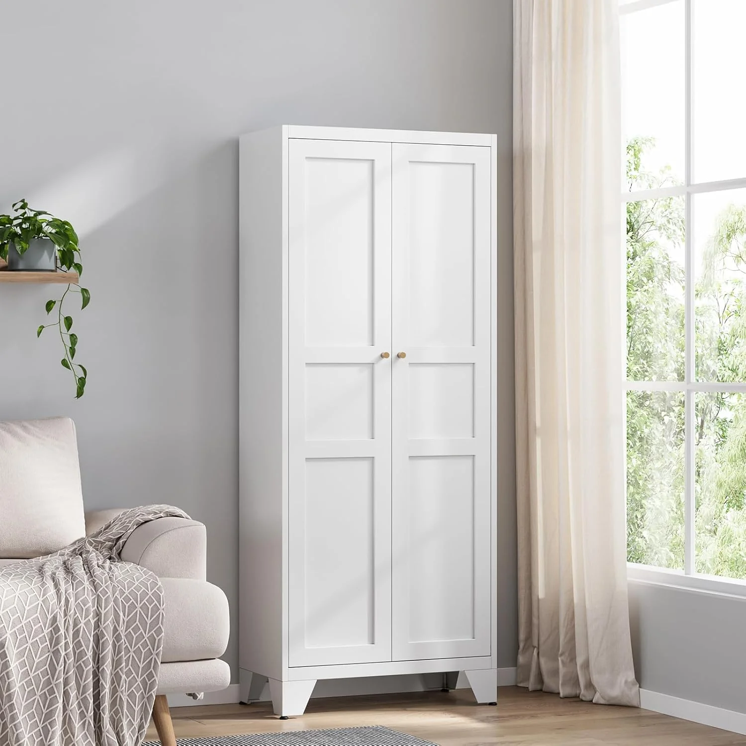 1a7ccbfa860c5e726112d829930ade10a5681f786631b87d87f73b46ed69d03a Yizosh Metal Storage Cabinet with 2 Doors and 4 Adjustable Shelves(61"- 4 Adjustable Shelves/White)
