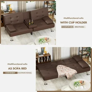 Homall Futon Sofa Bed Leather Futon Couch with Armrests Adjustable Recliner Sleeper Sofa Bed(White)
