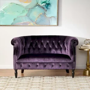 Milani Velvet Tufted Scroll Arm Loveseat by Christopher Knight Home(Purple)