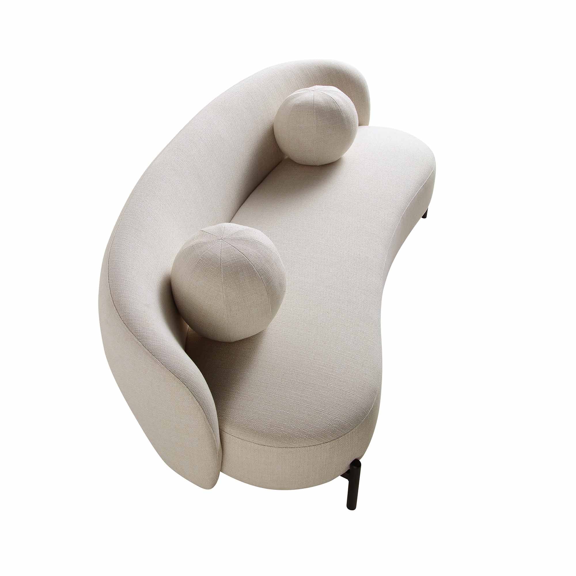 1c8da92a2d22d1a6fa9824de7d050bb5fde3ddddce05e94840db7c089df336e6 3-Seater Curved Sofa with Ball Cushions, Beige Linen Blend