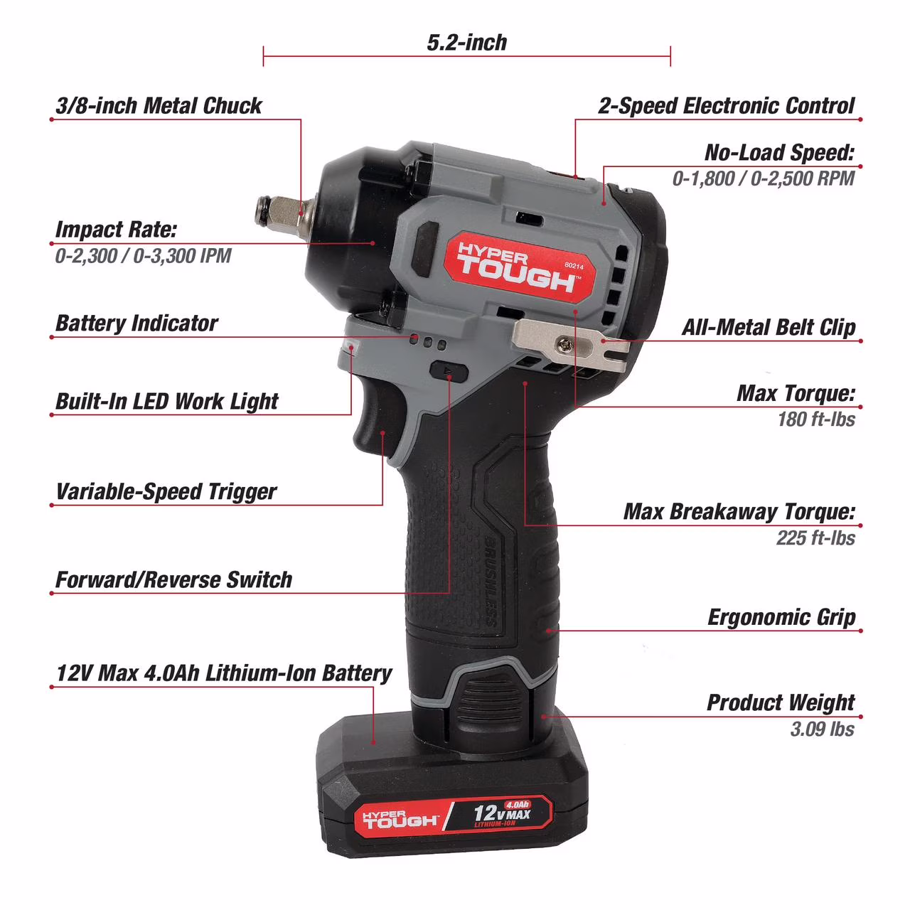 1d0f1b3c631735ddad7b45c9995a17af155657d36e0701341e6f7545fb085dca Hyper Tough 12V Max Cordless Brushless Impact Wrench with 4.0Ah Lithium-Ion Battery and Charger, 225 ft-lbs Torque