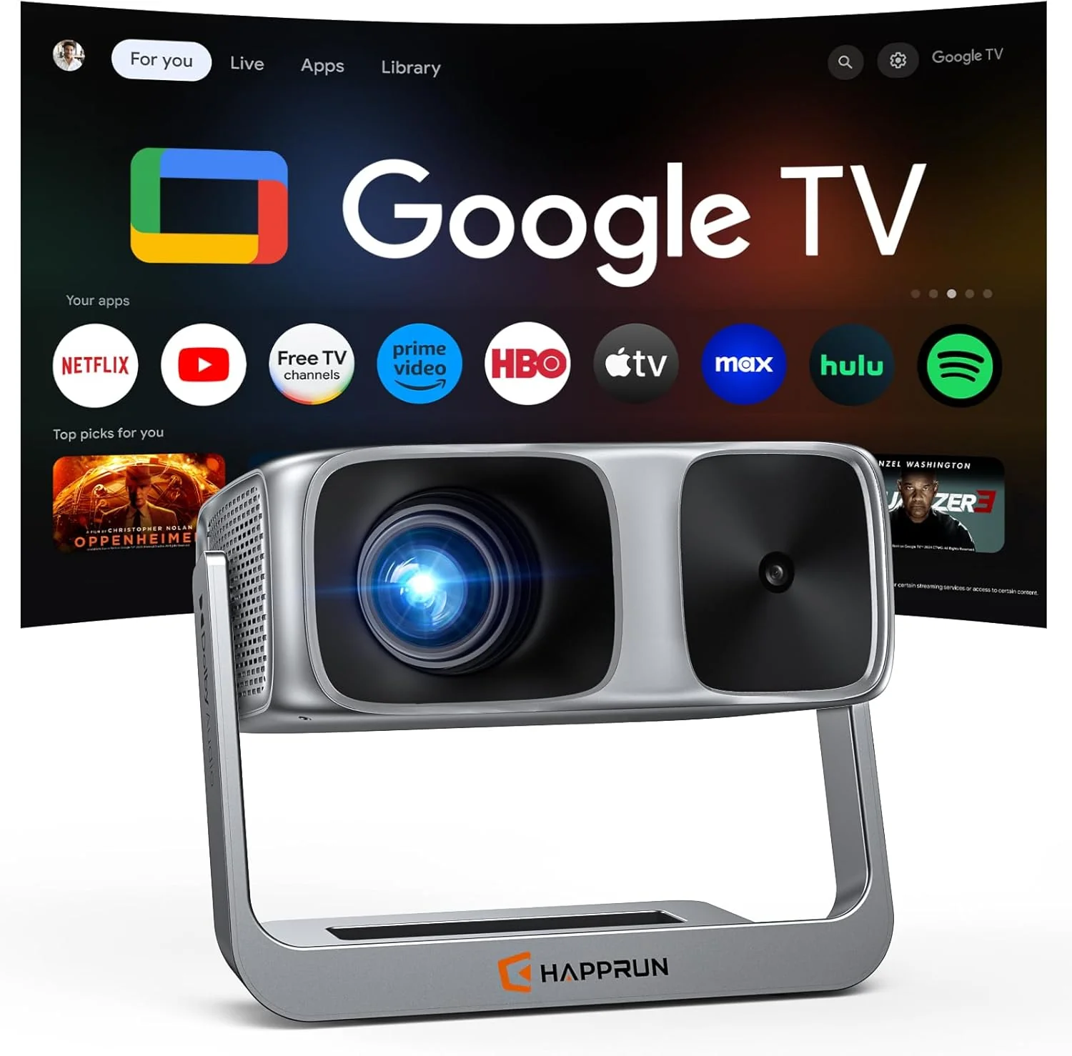 1d252a1658c8f8632a50f79ae3c811a034199eb69172bbb2e12ebb54654b2ce4 2000 ANSI Official Licensed Google TV Outdoor Projector 4K Decoding, Smart Projector(Grey)