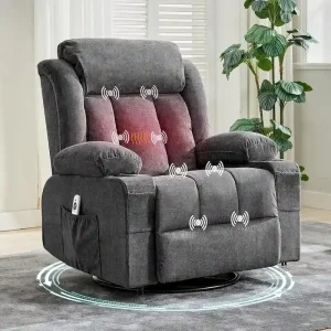 Recliner Chair, Rocking Chairs with Massage and Heat, Side Pockets and Cup Holder(Grey)