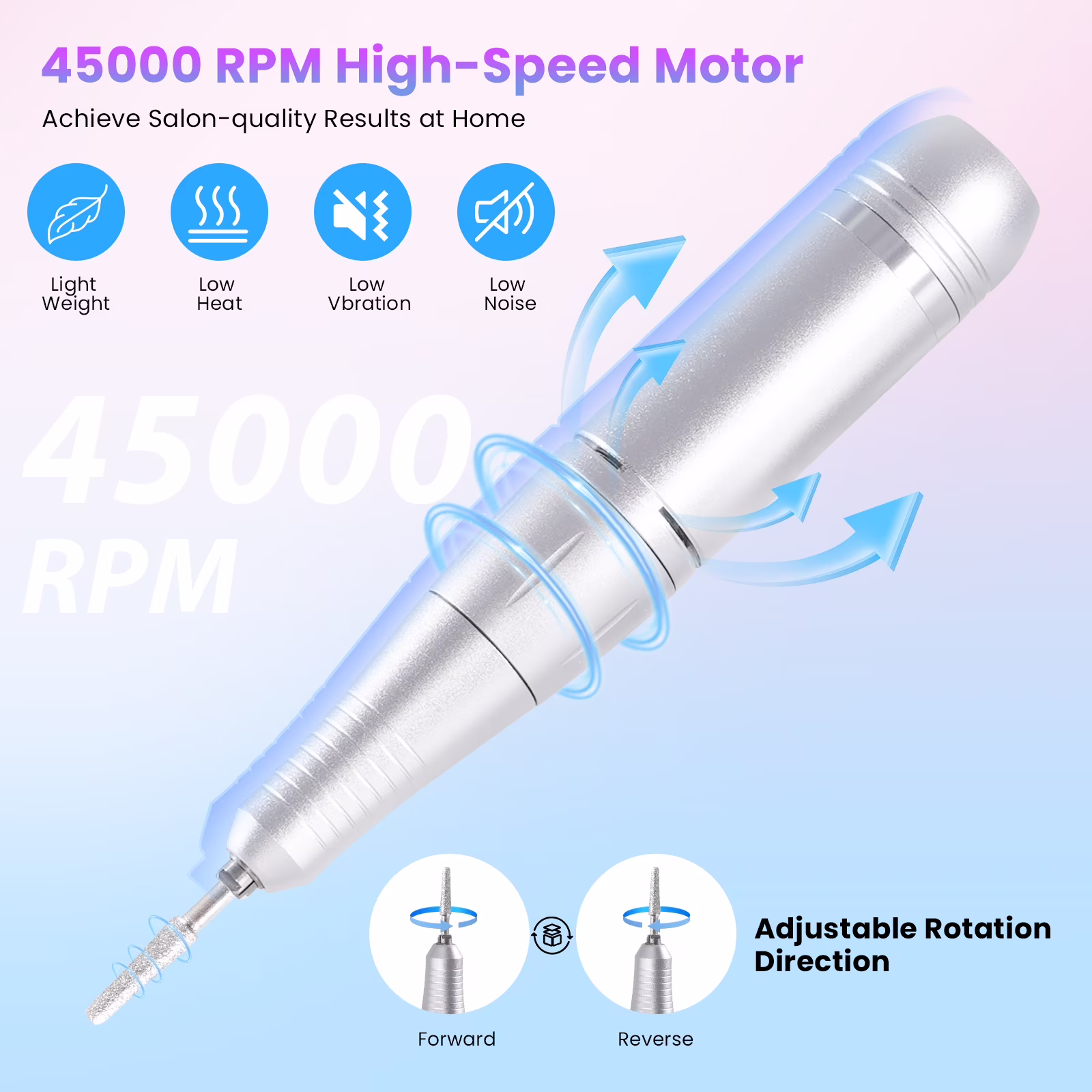 FETERVIC Professional Nail Drill Kit 45000 RPM, Rechargeable Electric Nail File , Cordless E-File Machine with LCD Display & 24 Drill Bits for Acrylic, Gel Nails & Cuticle Care