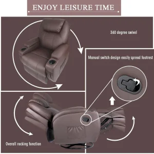 Massage Recliner Chair Swivel Heating Faux Leather Living Room Chair(Black)