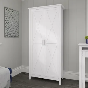 Key West Tall Storage Cabinet with Doors and Shelves by Bush Furniture(Pure White Oak)