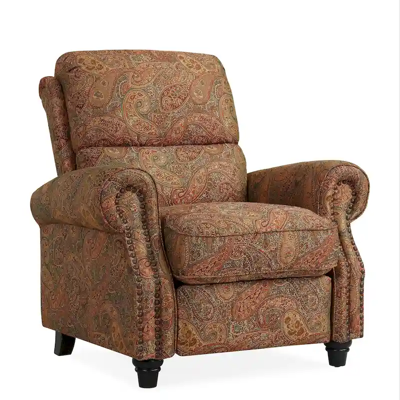 203a94c4576029ebf12475216fcbcac319756986949a8aa85f3a884af64444b4 Copper Grove Jessie ProLounger Paisley Push Back Recliner Chair(Brown Multi Paisley)