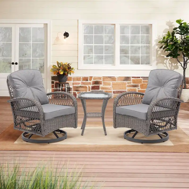 203a9bb8e28c56cbe5ea5481338ee6b0cf41ee018a78ae30aa2159f4536ad499 3 Pieces Outdoor Swivel Rocker Patio Chairs, 360 Degree Rocking Patio Conversation Set(Grey)