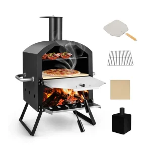 2-Layer Outdoor Pizza Oven Wood Fired for Camping BBQ, Stainless Steel Portable Grill Pizza Maker with Folding Legs(Default Title)