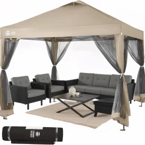 CROWN SHADES 13x13 Pop Up Gazebo, Canopy Tent, Gazebos on Clearance - Outdoor Gazebo for Backyard  Patio Furniture - Carpa Pop Up Tent with Wheeled STO-N-Go Cover Bag (Beige  Coffee)(Beige/10x10)