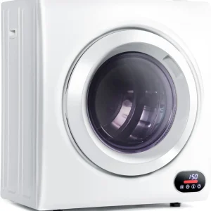 Compact Laundry Dryer, 3.5 cu ft Front Load Stainless Steel Clothes Dryers With Exhaust Pipe, 1500W, LCD Control Panel Four-Function Portable Dryer For Apartments, Home, Dorm, White(3.5 Cu.Ft.)
