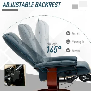 HomCom Faux Leather Adjustable Manual Swivel Base Recliner Chair with Comfortable and Relaxing Footrest(Black)