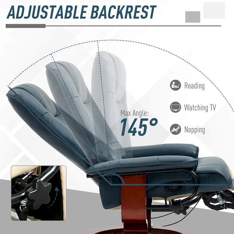 20efebe5172e1da1e14d0ee30bc6ee6c36d288641a7393813829eac50b134fe6 HomCom Faux Leather Adjustable Manual Swivel Base Recliner Chair with Comfortable and Relaxing Footrest(Black)