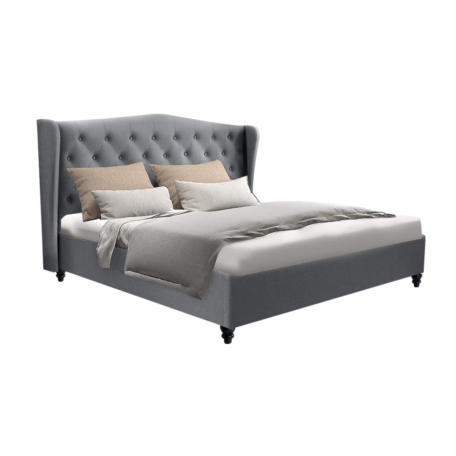 20f1e2cfe8ac42679ce1b2be23434b70d96426bb8959d30e06076f6d530e9375 Artiss Pier Bed Frame Fabric - Grey Double