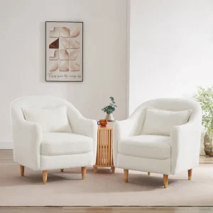 28.34W Set Of 2 Accent Armchair, Velvet Barrel Chair with Solid Wood Legs(Green)