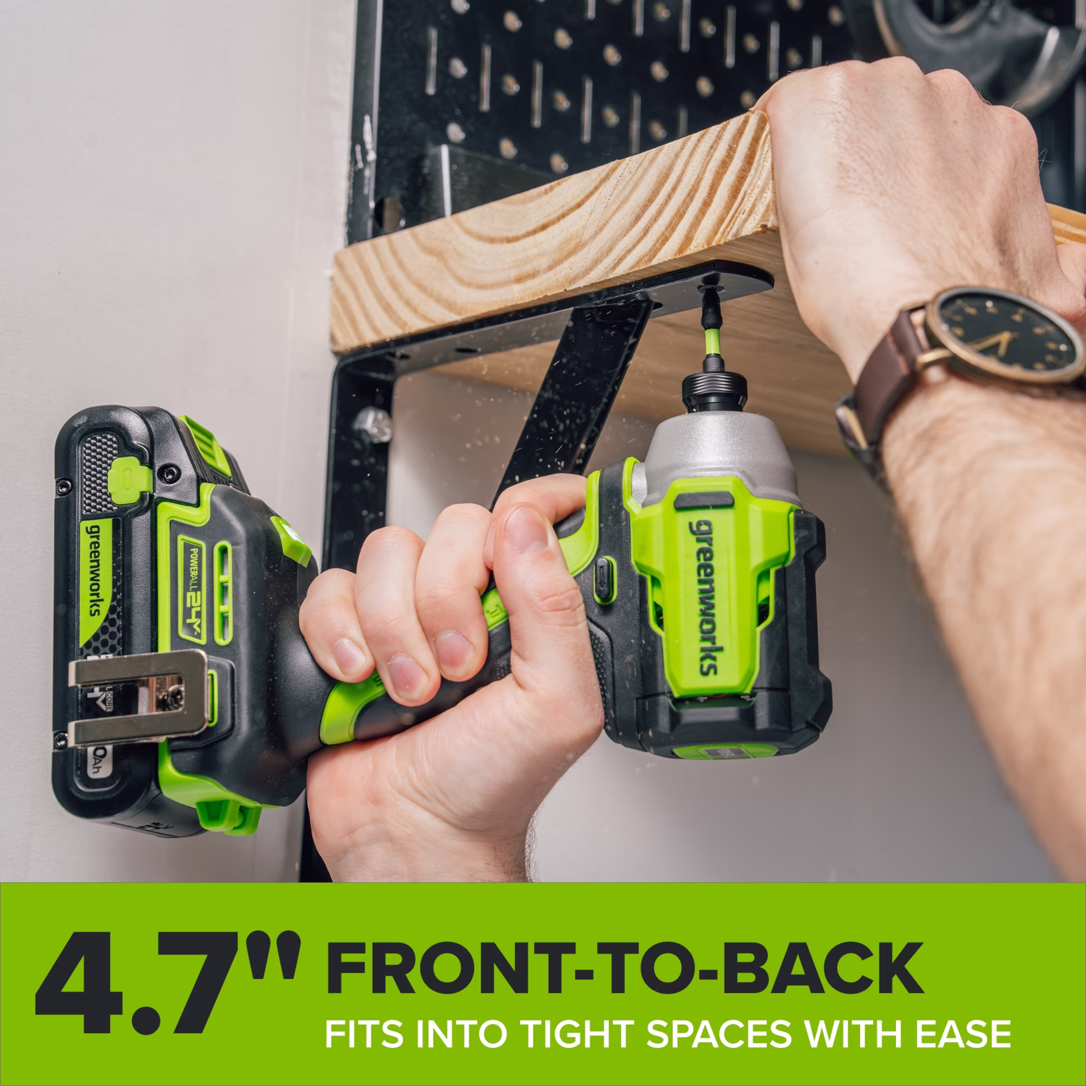 21a148b789d58ddabfbfabd67fe12e12cb6af6fbd68e29eba4680b3a3790f189 Greenworks PowerAll 24V Brushless 1,900 In-Lb Impact Driver, with 2.0 Ah USB-C Battery, 30W USB-C Charger Block, 3' 100W USB-C Cable, ID3200A1