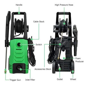3500PSI Electric Pressure Washer 1800W 2.6 GPM Portable Electric Power Washer with 4 Nozzles(Green)