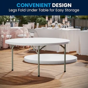 5-Foot Round Plastic Folding Event Table w/ 2 Thick Surface(Granite White)