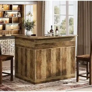 L-Shaped Bar Cabinet with Stemware Racks for Home Pub(Black)