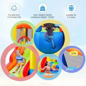 6-in-1 Kids Water Slide Bouncy Castle Inflatable Water Bounce House with Trampoline, 740W Air Blower(Default Title)