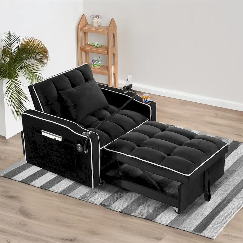 2322b887430d45c6bdaec1a4e818a8172505d77723808ee124ec6ed0ddecd655 Convertible Sleeper Chair Sofa Bed Adjustable Pull Out Sleeper Chair(Black)