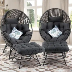 FINCATI Indoor Eggs Chair, 440 lbs Egg Chair Outdoor, Oversized Egg Chair with Ottoman, Luxury Cozy Egg Chair with Foot Rest(Dark Grey-2pcs)