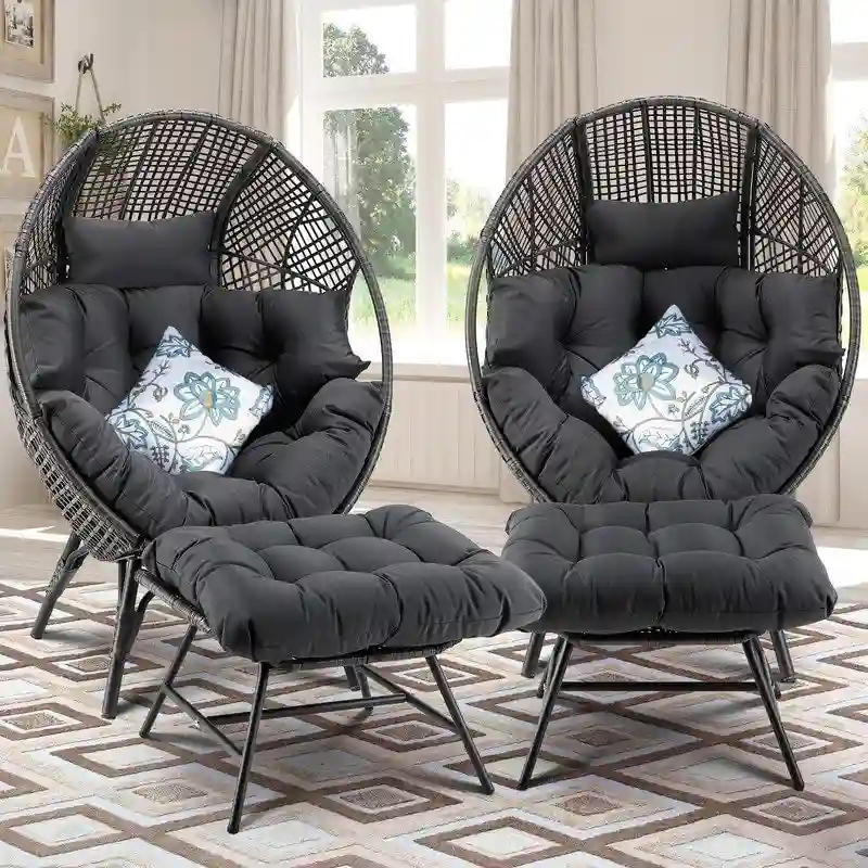 23a77708b6d9fc932fc93b6de9f1cf7f6a09ff0d75c0392d1965832febf8dc9b FINCATI Indoor Eggs Chair, 440 lbs Egg Chair Outdoor, Oversized Egg Chair with Ottoman, Luxury Cozy Egg Chair with Foot Rest(Dark Grey-2pcs)