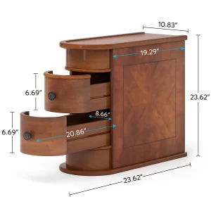 Solid Wood Chairside End Table, Two-Drawer Narrow Side Table Slim(1PC/Brown)