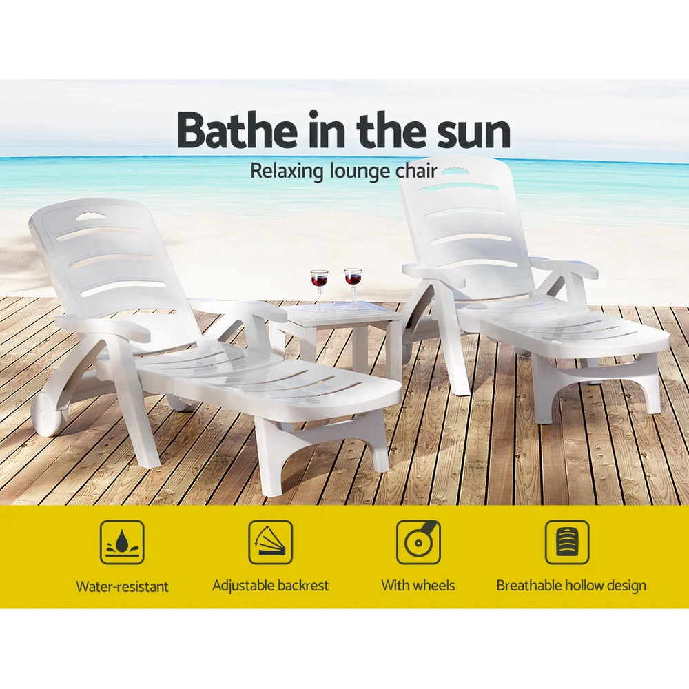2447d41a075b5d7c55d58a71bbd121e5e68276535ab85b70721b277556e1ec4a the lounger is sturdy and resistant to weather and corrosion. The hollow design allows for proper air circulation throughout the day while 5 adjustable backrest settings offer you the perfect position to rest and relax. Use as a full sun lounger or convert into a recliner chair at a moment??s notice. Smooth wheels make the chair easy to chase the sun
