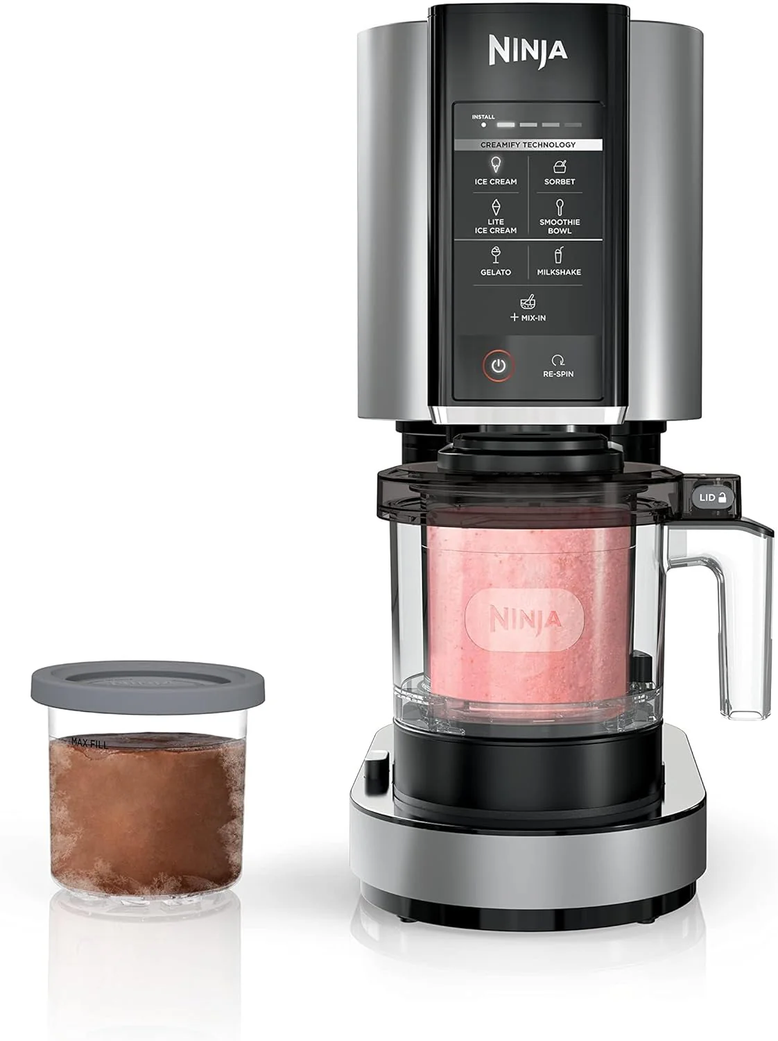 245043699ed5ca434c7dee2f6ca398db56b1b534e622fd18c6377171e043d407 2025 NC301 CREAMi Ice Cream Maker, for Gelato, Mix-ins, Milkshakes, Sorbet, Smoothie Bowls More, 7 One-Touch Programs, with (2) Pint Containers Lids, Compact Size, Perfect for Kids, Silver(7 One-Touch Programs + 2 Pints)