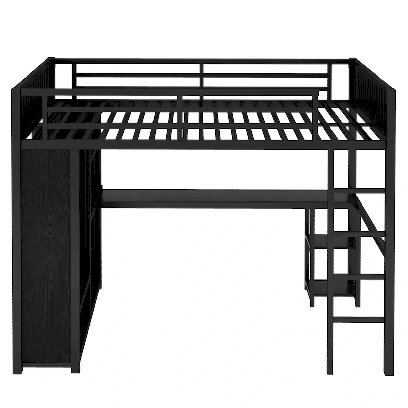 2488ef6121e860ceeb5096ce5c6c5d0b29e85c3b5dedb608b183b607ffbeb631 Full XL Size Loft Bed Frame with Built-in Wardrobe(Black)