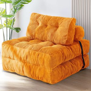 MAXYOYO Folding Sofa Bed Convertible Sleeper Chair Pillow Foldable Mattress Back Support(Full/Orange)